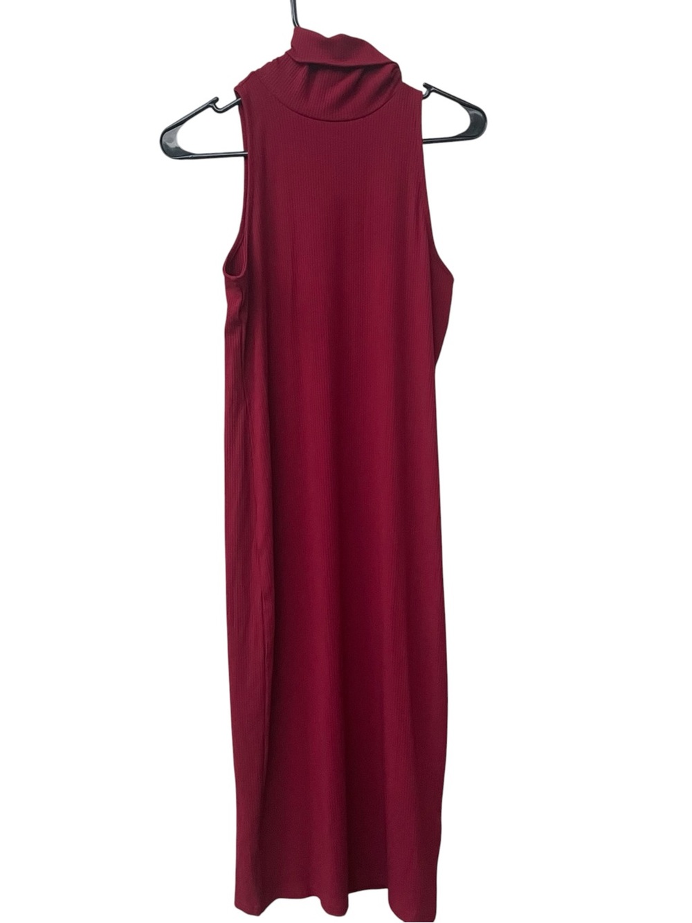 Banana Republic Sleeveless Ribbed Turtleneck Midi Dress in Burgundy
